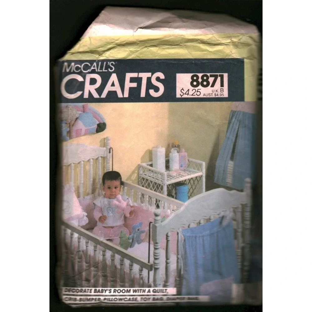 McCall's Crafts 8871 Nursery Decor Sewing Pattern Crib Quilt Diaper Toy Bag 1980